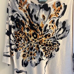 Women’s Floral Print Top - Black, Orange, White